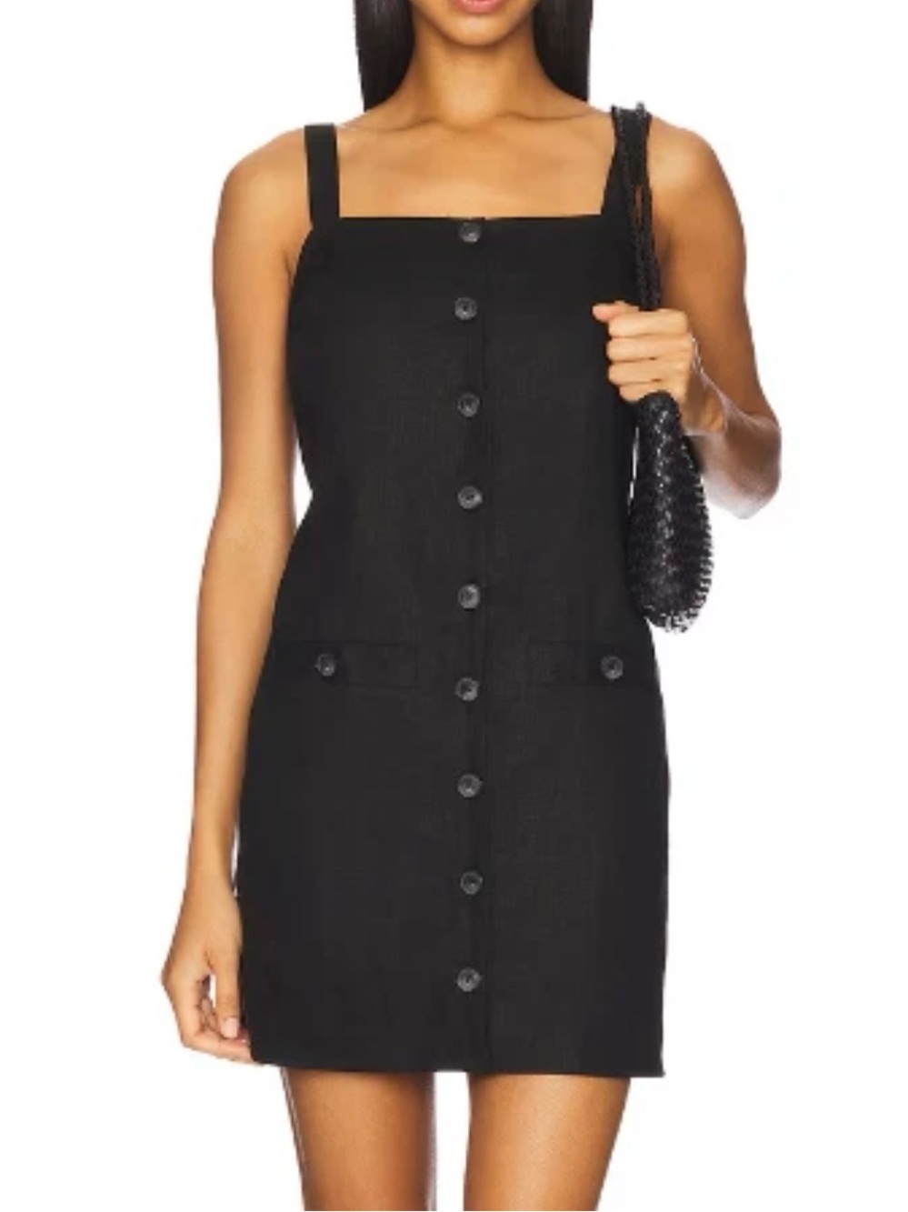 NWT Veronica Beard Nico Black Linen Mini Shift Dress Size 2 Button Front Panel